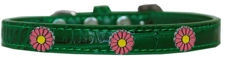 Pink Daisy Widget Croc Dog Collar Emerald Green Size 20